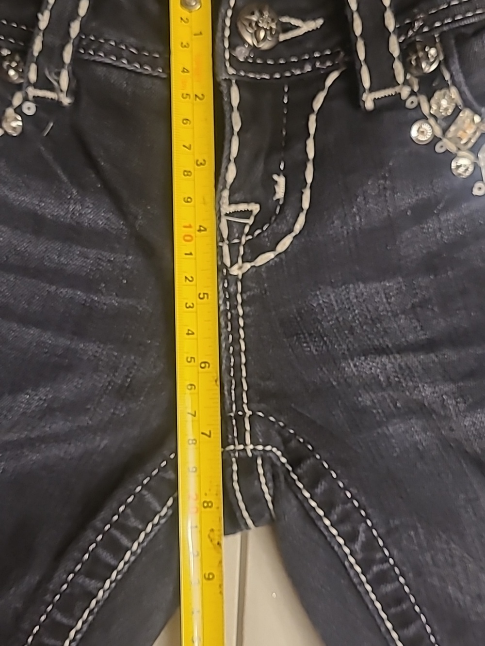Miss Me  Jeans with White Stitching and Rhinestones Dark Blue Or Black Sz 24 - Picture 12 of 12